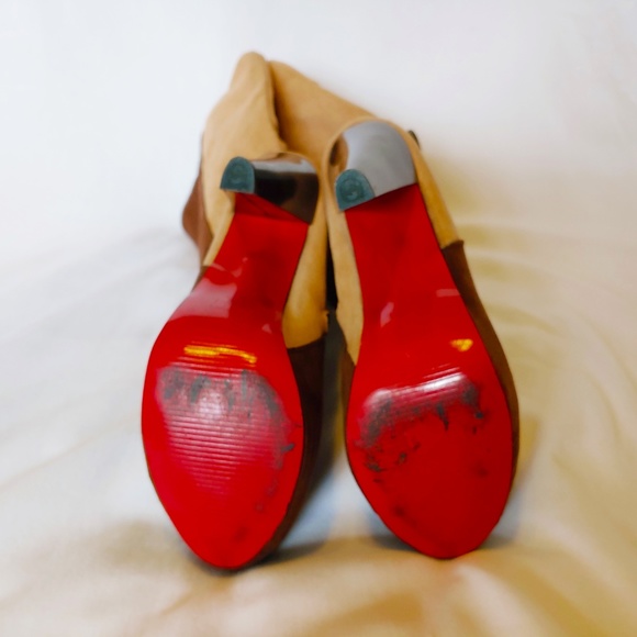 Knee High Cuffed Tan Suede High Heel Boots - Sz. 7 - Picture 5 of 7